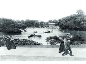 Central Park: Boathouse and Lake - Art Print