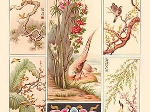 Asian Bird Panels by Auguste Racinet - Art Print