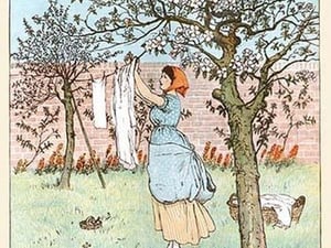 The Maid was in the Garden hanging out the clothes by Randolph Caldecott - Art Print