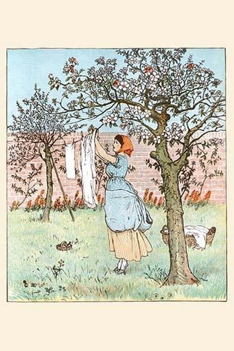 The Maid was in the Garden hanging out the clothes by Randolph Caldecott - Art Print