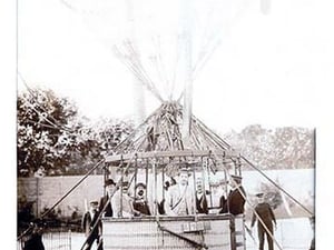 Balloon Expedition; Photographic representation of Men about to lift of in a basket turn of the century - Art Print