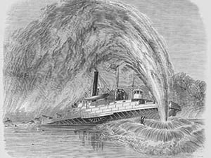 Torpedo Explodes under the Commodore Barney on the James River by Frank Leslie - Art Print