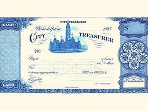 Philadelphia City Treasurer Cheque by E.A. Wright Bank Note Company - Art Print