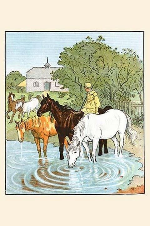 The Farmer's Boy waters his horses by Randolph Caldecott - Art Print