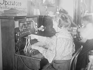 Blind girls operating telephone switchboard - Art Print