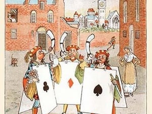 A Horn call and hue and cry was issued by the Cards of Court by Randolph Caldecott - Art Print