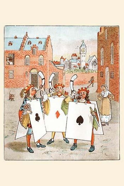 A Horn call and hue and cry was issued by the Cards of Court by Randolph Caldecott - Art Print