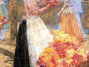 Woman sells flowers by Frederick Childe Hassam - Art Print