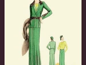 Sophisticated Green Suit with Stole by Atelier Bachroitz - Art Print