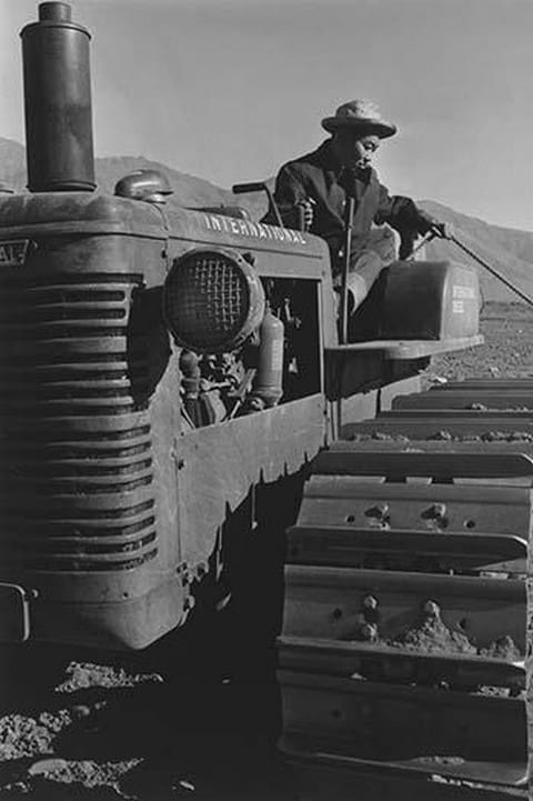 Benji Iguchi on tractor by Ansel Adams #2 - Art Print