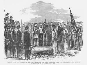 79th New York has its colors taken away for mutiny by Frank Leslie - Art Print