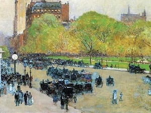 Spring morning in the heart of Manhattan by Frederick Childe Hassam - Art Print