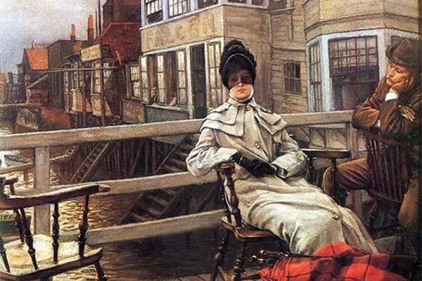 On the ferry waiting by James Tissot - Art Print
