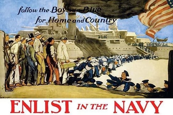 Enlist in the Navy follow the boys in blue for home and country by George Hand Wright - Art Print