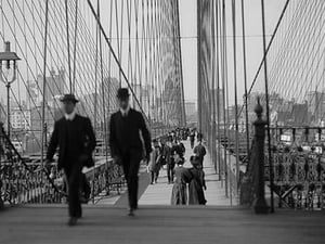Pedestrians Cross the Brooklyn Bridge - Art Print
