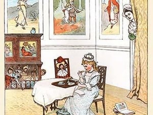 The Queen was in the Parlor eating Bread & Honey by Randolph Caldecott - Art Print