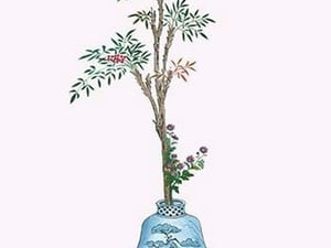 Nanten & Nogiku (Heavenly Bamboo & Chrysanthemum) in a Tsubo by Josiah Conder - Art Print