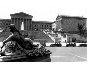 Statue in Front of Philadelphia Museum of Art by FREE LIBRARY OF PHILADELPHIA - Art Print