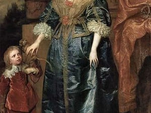 Portrait of Henrietta Maria with a dwarf by Anthony Van Dyk - Art Print