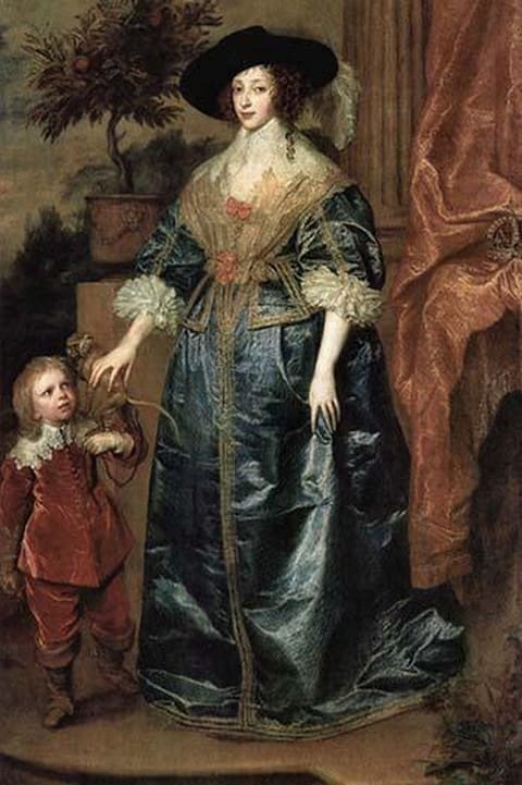 Portrait of Henrietta Maria with a dwarf by Anthony Van Dyk - Art Print