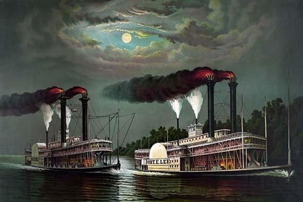 Race of the steamers Robert. E. Lee and Natchez on the Mississippi by Donaldson - Art Print