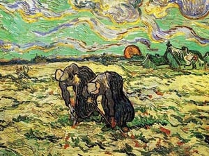 Two Peasant Women Digging in Field with Snow by Vincent van Gogh - Art Print