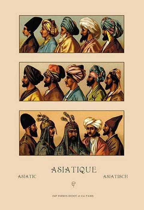 A Variety of Asiatic Head-Coverings #2 by Auguste Racinet - Art Print