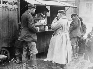 Husband & Wife Coffee Vendor serves German Soldiers - Art Print