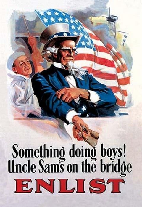 Something's Doing Boys! Uncle Sam's at the Bridge - Art Print