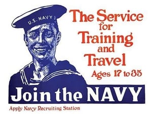 The service for training and travel - Ages 17 to 35 - Join the Navy - Apply Navy recruiting station by James Montgomery Flagg - Art Print