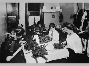 Family Sitting at Table Working with Garters - Art Print