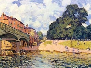 Bridge on Hampton Court by Alfred Sisley - Art Print