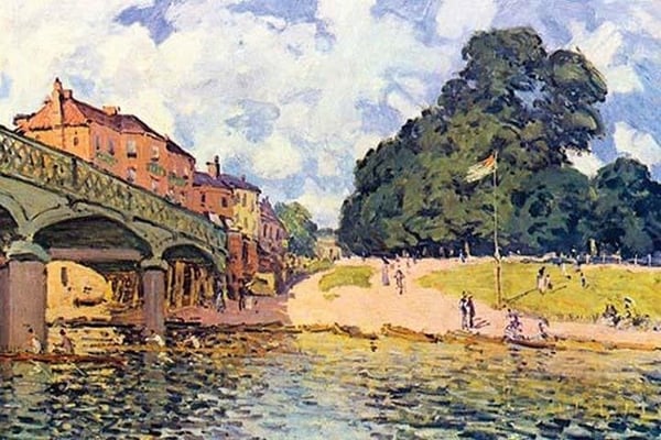 Bridge on Hampton Court by Alfred Sisley - Art Print