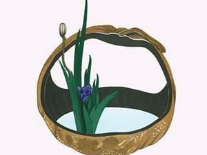 Kakitsubata (Iris Laevigata) in vessel made from a Gourd by Josiah Conder #2 - Art Print