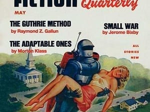 Science Fiction Quarterly: Rocket Man Kidnaps Woman - Art Print