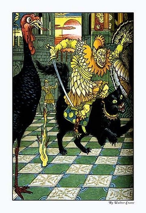 The Yellow Dwarf Rides A Cat by Walter Crane - Art Print