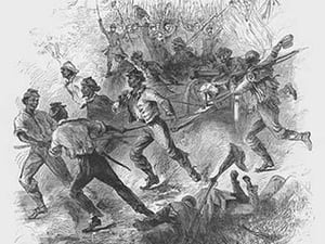 Attack of African American Troops at Petersburg to the Cheer of Ohioans by Frank Leslie - Art Print
