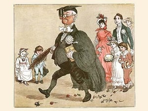 The Great Panjandrum Professor with Latin grammar in hand by Randolph Caldecott - Art Print