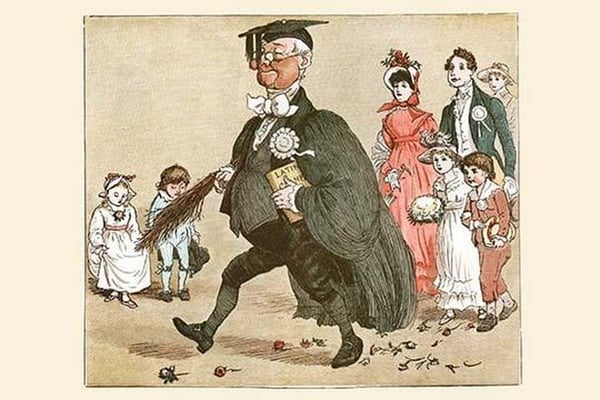 The Great Panjandrum Professor with Latin grammar in hand by Randolph Caldecott - Art Print