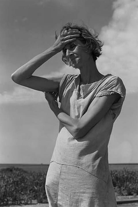 Wife of a migratory laborer with three children by Dorothea Lange - Art Print
