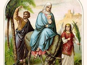 Baby Jesus and Family Leaving - Art Print