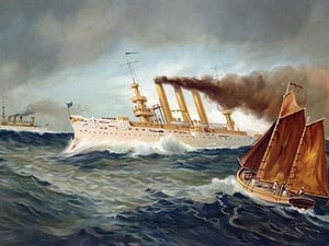 United States Navy First Class Cruisers New York and Brooklyn by Werner Company - Art Print