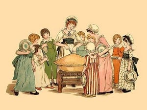 Cutting and Sharing by Kate Greenaway - Art Print