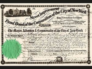 New York Street Improvement Fund Bond - Art Print