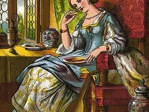 The Queen was in the Parlor eating bread & Honey by Kronheim & Dalziels - Art Print
