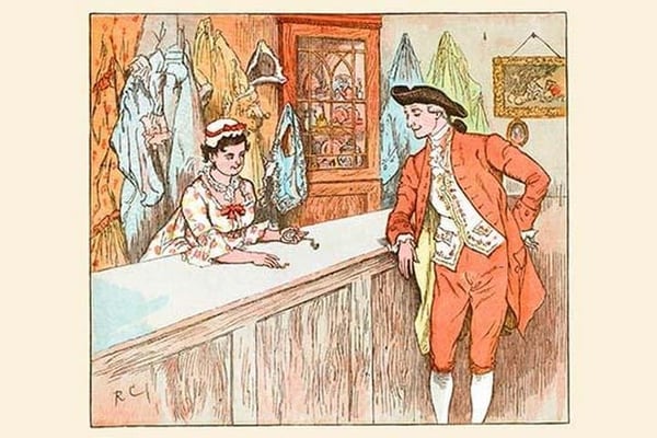 Mrs. Blaize always lent to the Poor from her pawn shop by Randolph Caldecott - Art Print