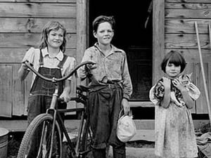 Beautiful Children with Bike and a Cat by Dorothea Lange - Art Print
