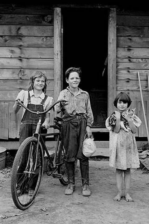 Beautiful Children with Bike and a Cat by Dorothea Lange - Art Print