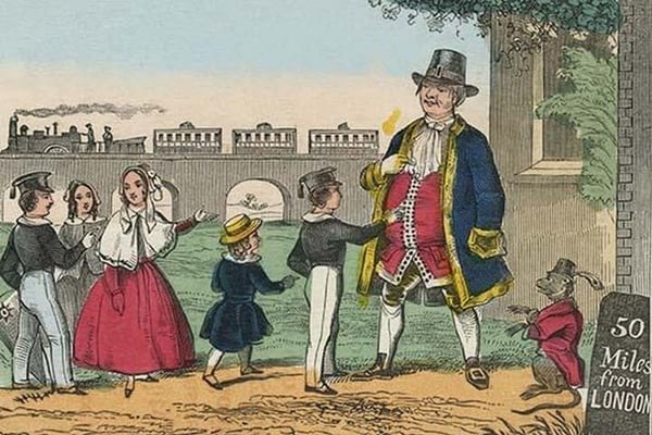 Teacher with Monkey takes his students on a trip to London by Charles Butler - Art Print