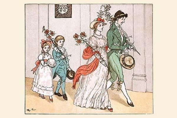 Off she went with her new husband and her children by Randolph Caldecott - Art Print